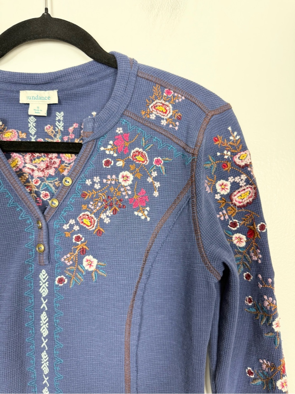 Sundance Fayette Floral Henley Thermal Cotton Longsleeve Top Small - Picture 3 of 7